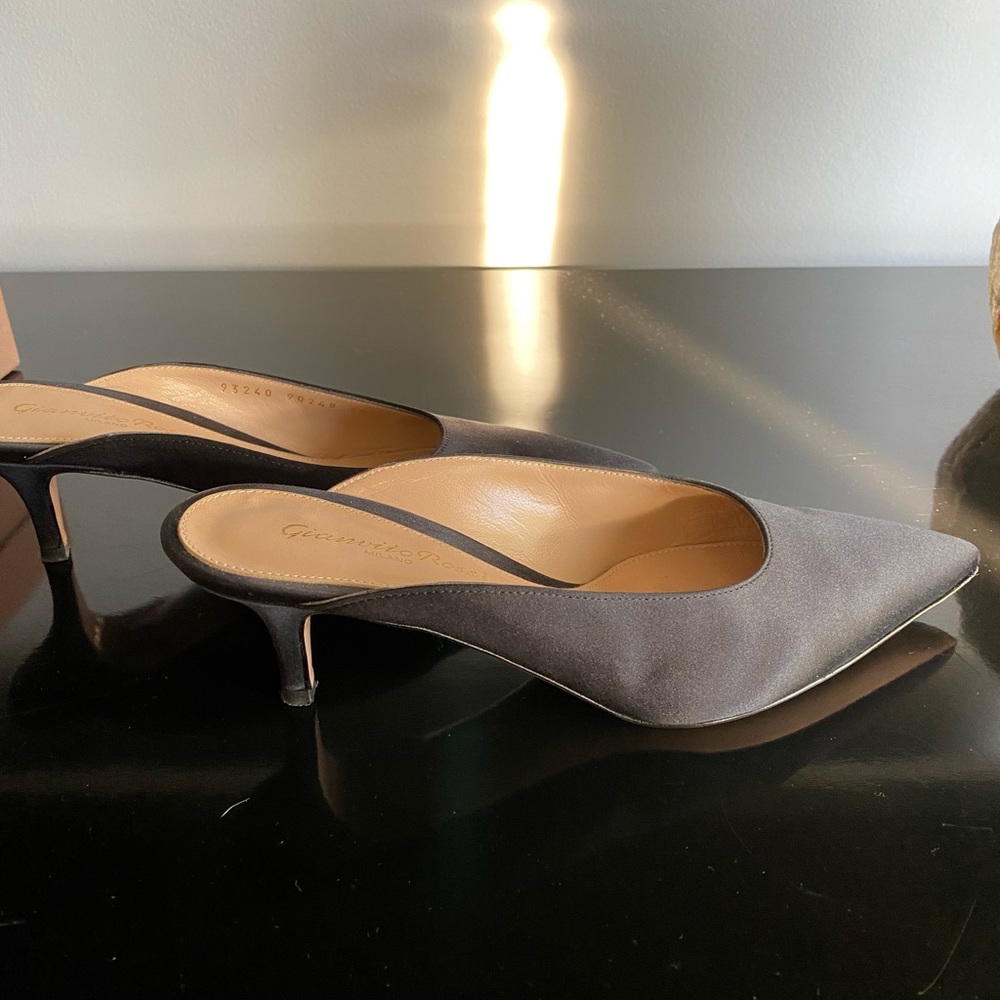 Gianvito Rossi black satin dress mules with kitten heel